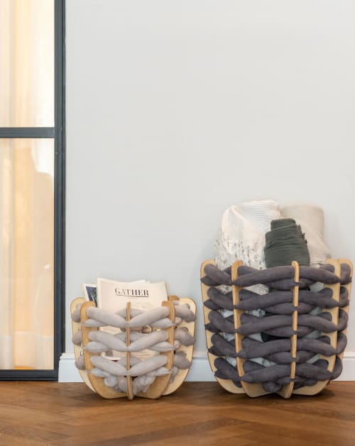 (S) Hull Basket in Arora Grey Vegan Suede | Storage Basket in Storage by Knots Studio