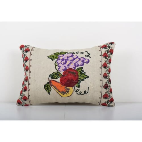Turkish Aubusson Floral Lumbar Kilim Pillow Cover, Organic F | Pillows by Vintage Pillows Store