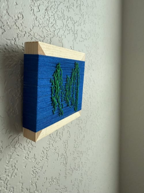 Mini Woven Tile - String Theory-  Green and Blue #2 | Wall Sculpture in Wall Hangings by Mpwovenn Fiber Art by Mindy Pantuso