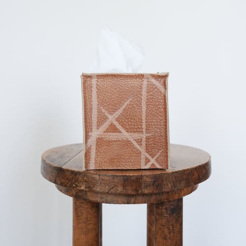 Orange Leather with Painted Strokes Single Tissue Box Cover | Toiletry in Storage by Vantage Design