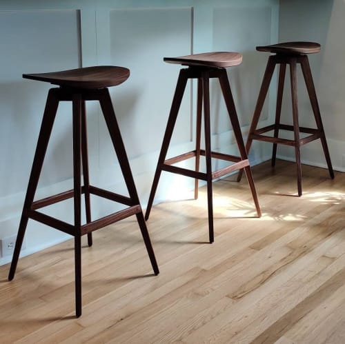 Solid Wood Swivel Bar Stool - Cupped Seat, USA Made | Chairs by Marco Bogazzi