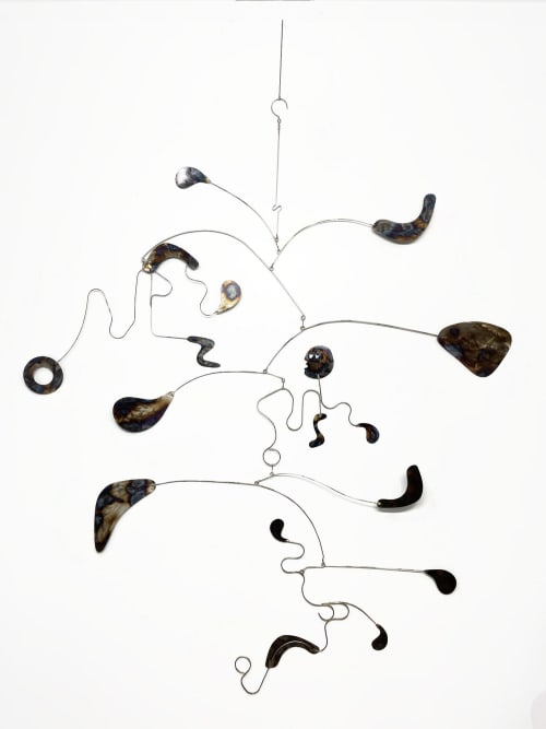 Walker Large Steel Mobiles In Stock Sculpture Flame Painted | Wall Hangings by Skysetter Designs