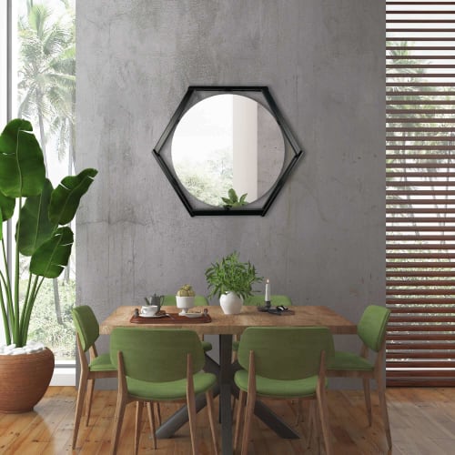 Metal Hexagon Floating Mirror | Decorative Objects by Sand & Iron