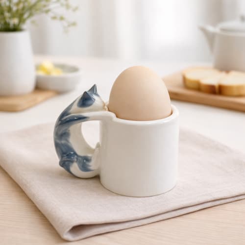 Cat Egg Cup (GREY) – A Playful Ceramic Breakfast Object | 4am Product Design | Dinnerware by 4AM Product Design