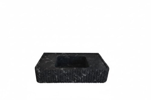 Fluted Black Nero Marquina Marble Sink | Custom Wall Mounted Vanity | Water Fixtures by Vero Marble