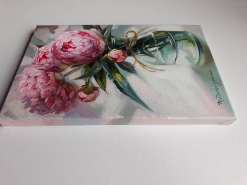 Peony flowers oil painting original art canvas, Romantic | Paintings by Natart