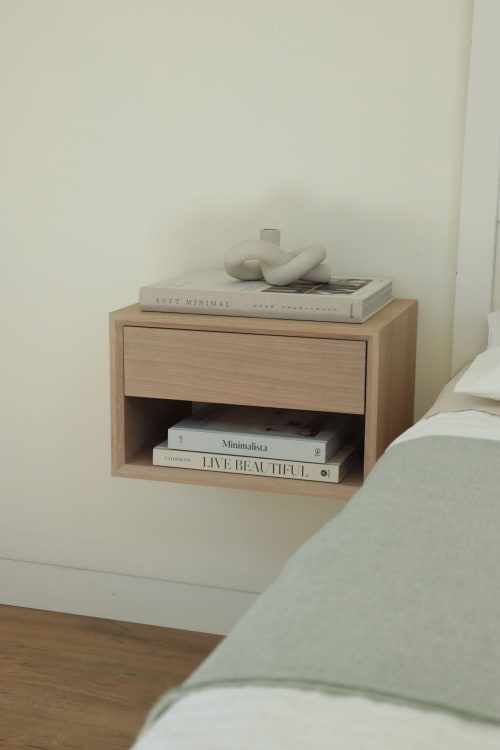 Modern Floating Nightstand | White Oak | Storage by Caleth