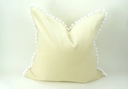 cream pom pom pillow // pom pom cushion // pom pom pillow | Pillows by velvet + linen