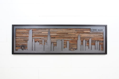 Chicago City Skyline: Metal & wood wall art | Wall Sculpture in Wall Hangings by Craig Forget