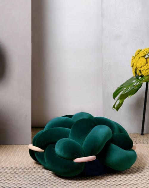 (M) Emerald Green Velvet Knot Floor Cushion | Pillows by Knots Studio