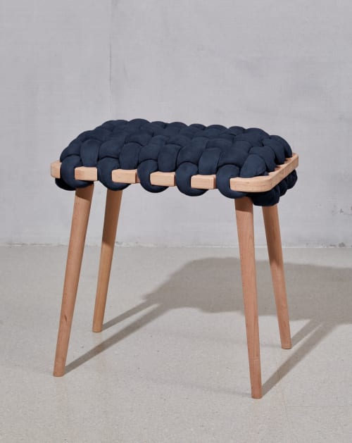 Indigo Blue Vegan Suede Woven Stool | Chairs by Knots Studio