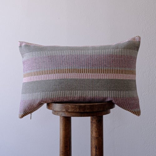 Pink, Grey and Rust Striped Wool Lumbar 14x22 | Pillows by Vantage Design