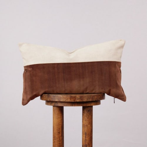 Cream Vintage Fabric with Rust Velvet Lumbar 12x20 | Pillows by Vantage Design
