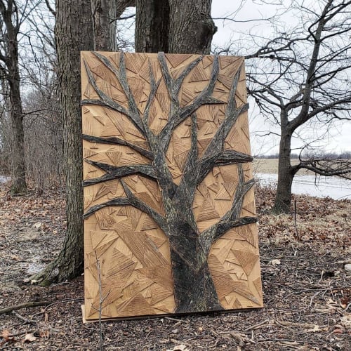 Oak Tree 60"x40" Geometric wood tree sculpture | Wall Sculpture in Wall Hangings by Craig Forget