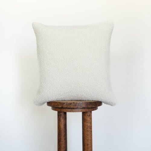 Off-White Curly Sheepskin Pillow 18x18 | Pillows by Vantage Design