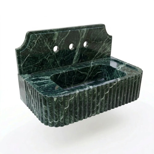 Verde Alpi Green Marble Sink with Backsplash | Water Fixtures by Vero Marble
