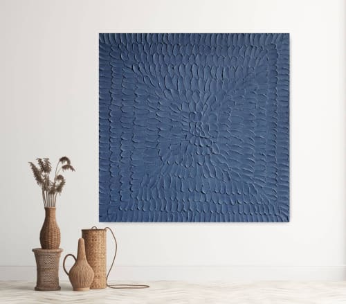 3d art navy blue texture on canvas navy blue sculptural | Paintings by Berez Art