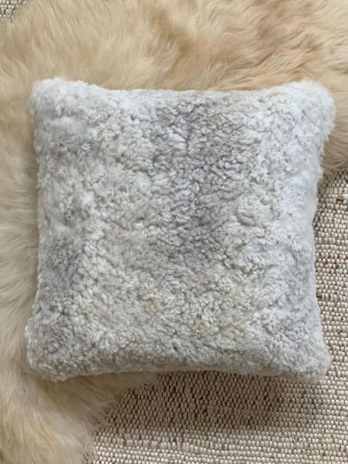 18”’x 18” Grey and Beige Shearling Pillow | Cushion in Pillows by East Perry