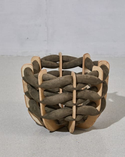 (S) Hull Basket in Army Green Vegan Suede | Storage Basket in Storage by Knots Studio