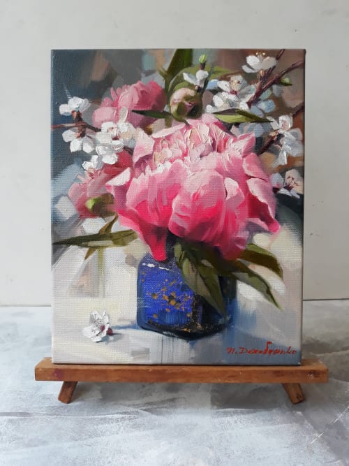 Peonies oil painting canvas original, Floral art painting | Paintings by Natart