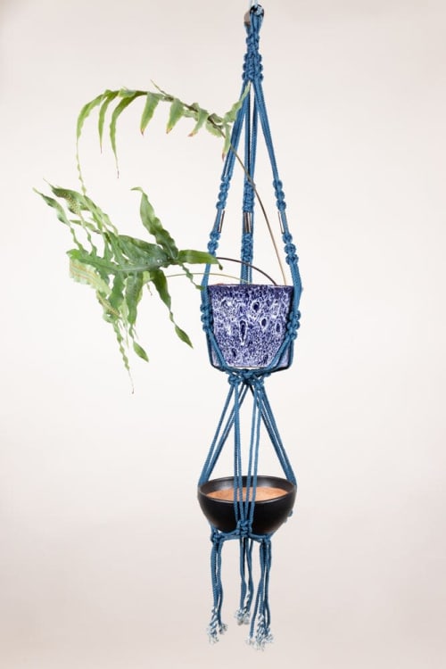 Indigo Dyed Double Plant Hanger | Plants & Landscape by Modern Macramé by Emily Katz