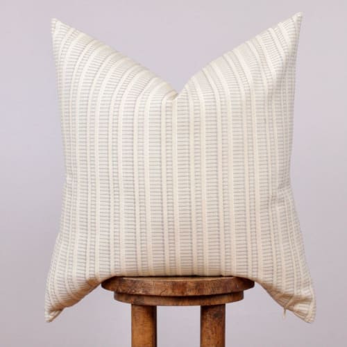 Silver Grey & White Deco Embroidered Pattern Woven on Cream | Pillows by Vantage Design