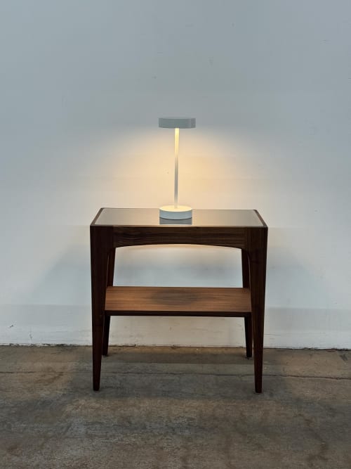 Mid-Century Modern Glass Top End Table: Solid Hardwood, USA Made | Side Table in Tables by Marco Bogazzi