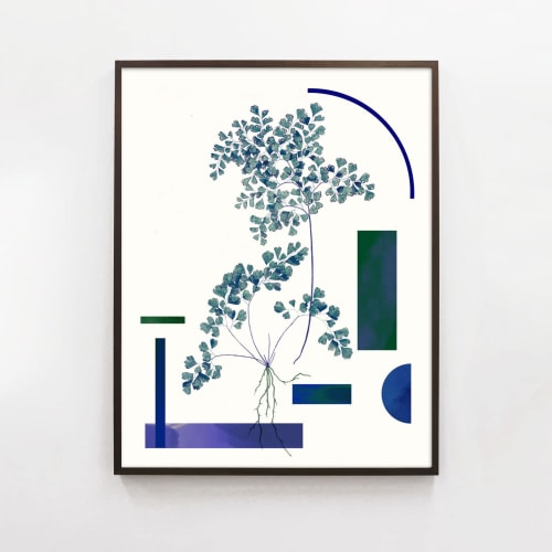 Botanical Collage Print with Abstract Geometric Shapes, Art | Paintings by Capricorn Press