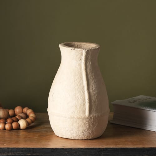 Paper Mache Vase, White Minimal Shape | Vases & Vessels by FIG Living
