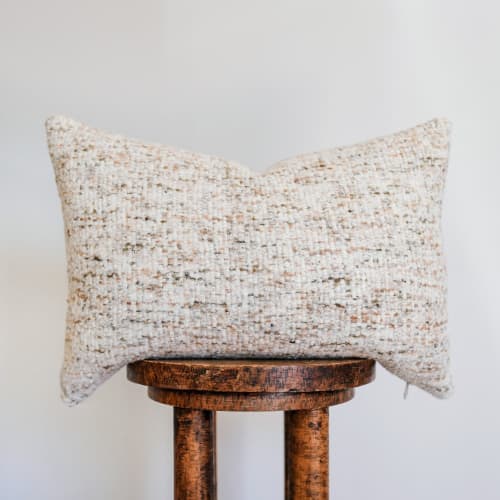 Cream Alpaca with Green and Tan Flecking Lumbar Pillow 14x20 | Pillows by Vantage Design