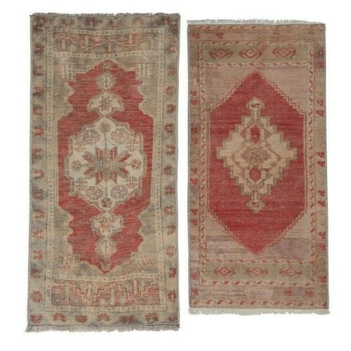 Distressed Low Pile Rug Turkish Yastik Small Rug - a Pair | Rugs by Vintage Pillows Store