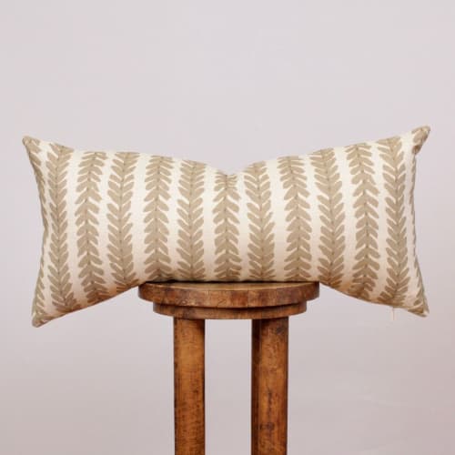 Cream Linen with Green Vine Lumbar Pillow 13x27 | Pillows by Vantage Design