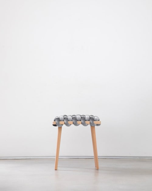 Sterling Grey Velvet Woven Stool | Chairs by Knots Studio