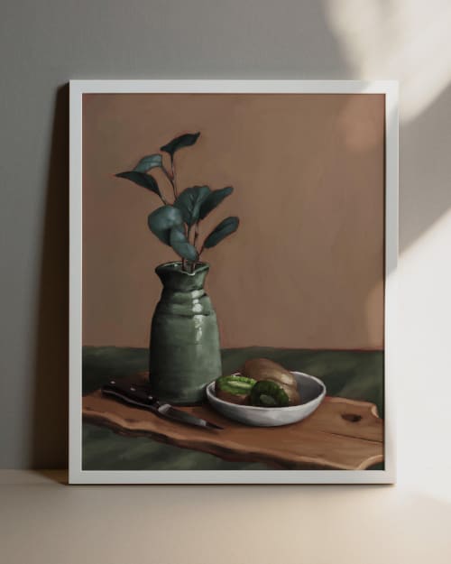 Eucalyptus and Kiwi Still Life Art Print, Botanical Wall Art, Green Plant Decor | Prints by The Ugly Cat Studio