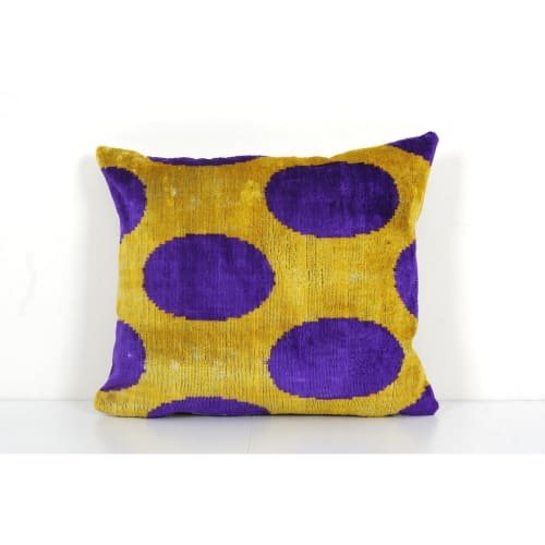 Velvet Ikat Cushion Dots Purple, Square Tribal Silk Cushion | Linens & Bedding by Vintage Pillows Store