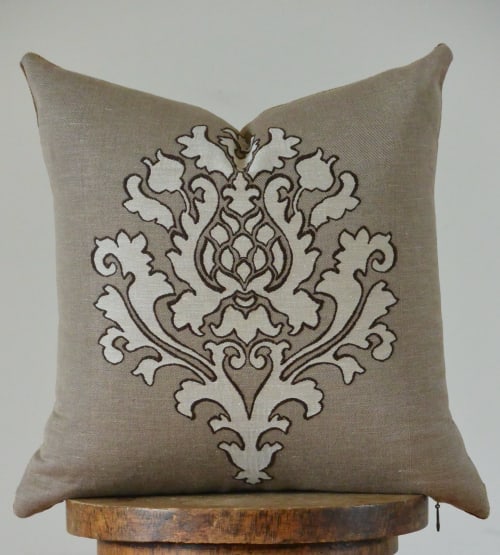 Romantic Motif with Brown Velvet Decorative Pillow 16x16 | Pillows by Vantage Design