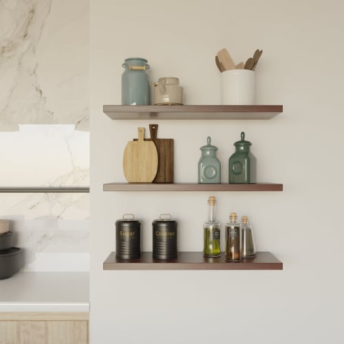 Walnut Custom Floating Shelves, Kitchen Wall Shelf | Storage by Picwoodwork