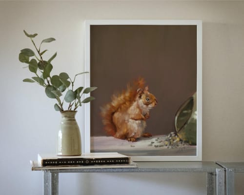 Red Squirrel Oil Painting Print, Woodland Wildlife Wall Art, Mischievous Squirrel Decor | Prints by The Ugly Cat Studio