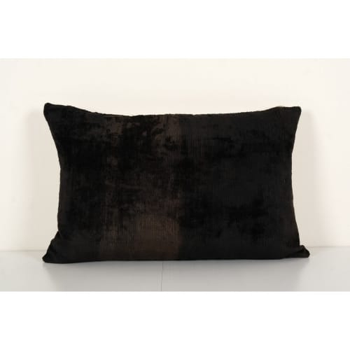 Black Handloom Ikat Pillow, Silk Velvet Lumbar Pillow | Pillows by Vintage Pillows Store