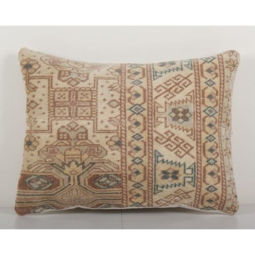 Muted Carpet Rug Pillow, Faded Ethnic Turkish Yastik Cushion | Linens & Bedding by Vintage Pillows Store