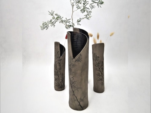 Handmade Rustic Stoneware Tall Thin Ceramic Vase for Modern | Vases & Vessels by YomYomceramic