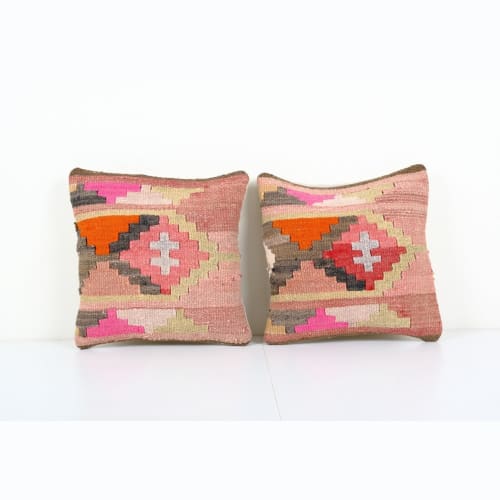 Anatolian Striped Geometric Kilim Rug Pillow Cover, Set of T | Pillows by Vintage Pillows Store