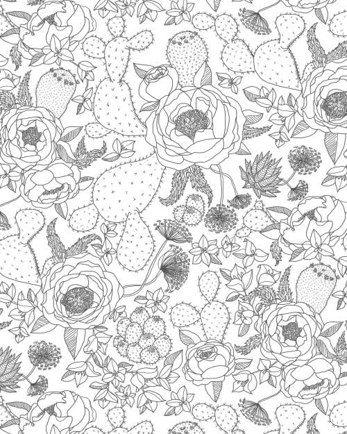 Coloring Book Contact Paper - Cacti Flowers | Wallpaper by Samantha Santana Wallpaper & Home