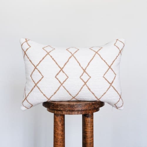 Cream & Camel Boucle with Geometric Lines Pillow 14x20 | Pillows by Vantage Design