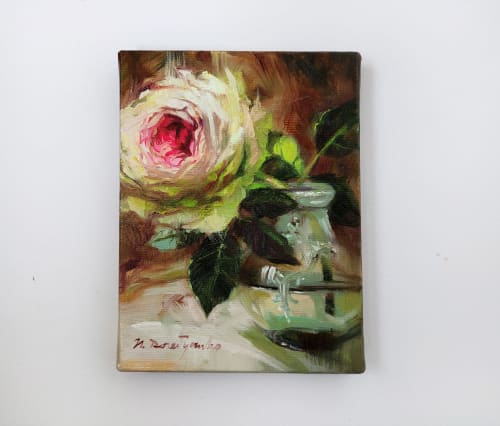 Rose painting oil original art canvas 8x6, Unique floral | Paintings by Natart