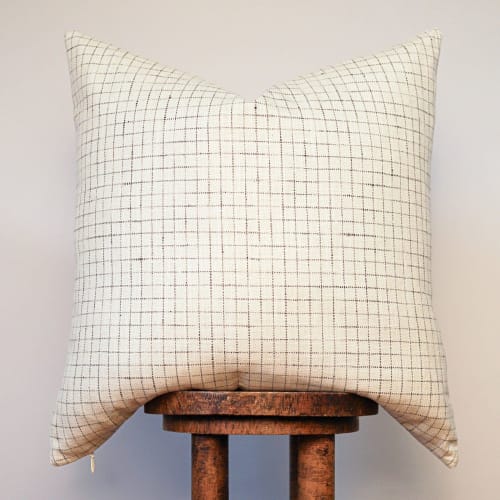 White Linen with Grey Mini Plaid Check Pillow 24x24 | Pillows by Vantage Design