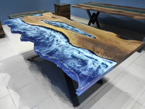 Living Room Ocean Sea River Epoxy Table | Dining Table in Tables by LuxuryEpoxyFurniture
