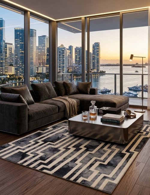 Luxurious Handmade Wool Rug in black/white Tie Dye | 6 X 8 F | Rugs by KAYMANTA | Luxury Rug Makers
