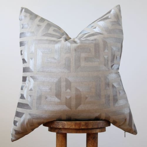 Embroidered Greek Key Pillow 24x24 | Pillows by Vantage Design