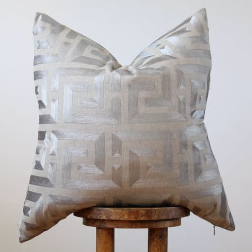 Embroidered Greek Key Pillow 24x24